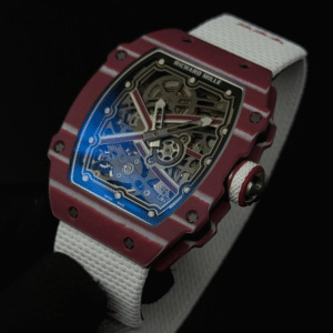 RICHARD MILLE RM67-02 Qatar edition EXTRA FLAT WATCH BROWN CARBON WITH WHITE STRAP SWISS MOVEMENT
